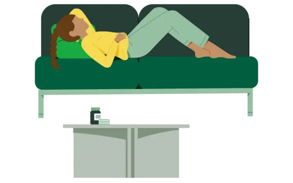 Die Illustration zeigt eine Frau, die auf dem Sofa liegt.