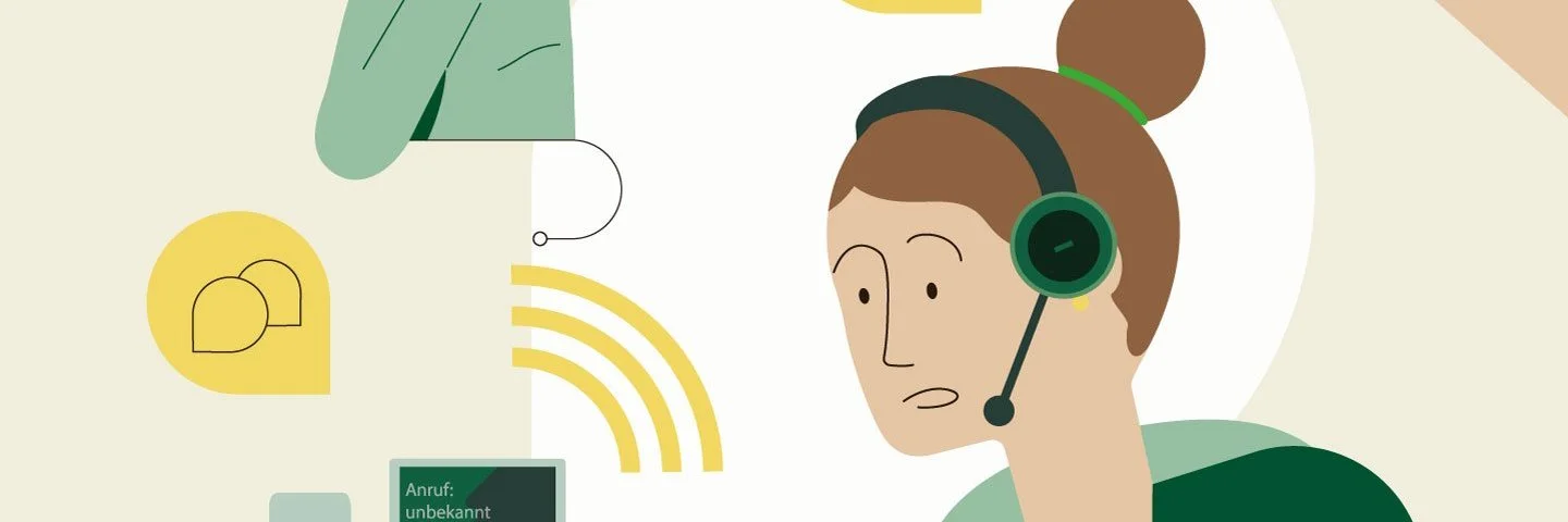 Gestresst telefonieren – eine Illustration.