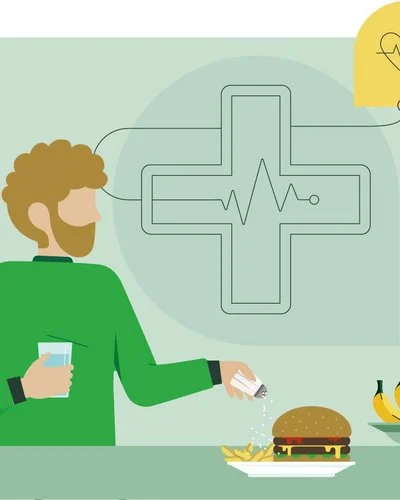 Illustration: Ein Mann streut Salz auf sein Essen