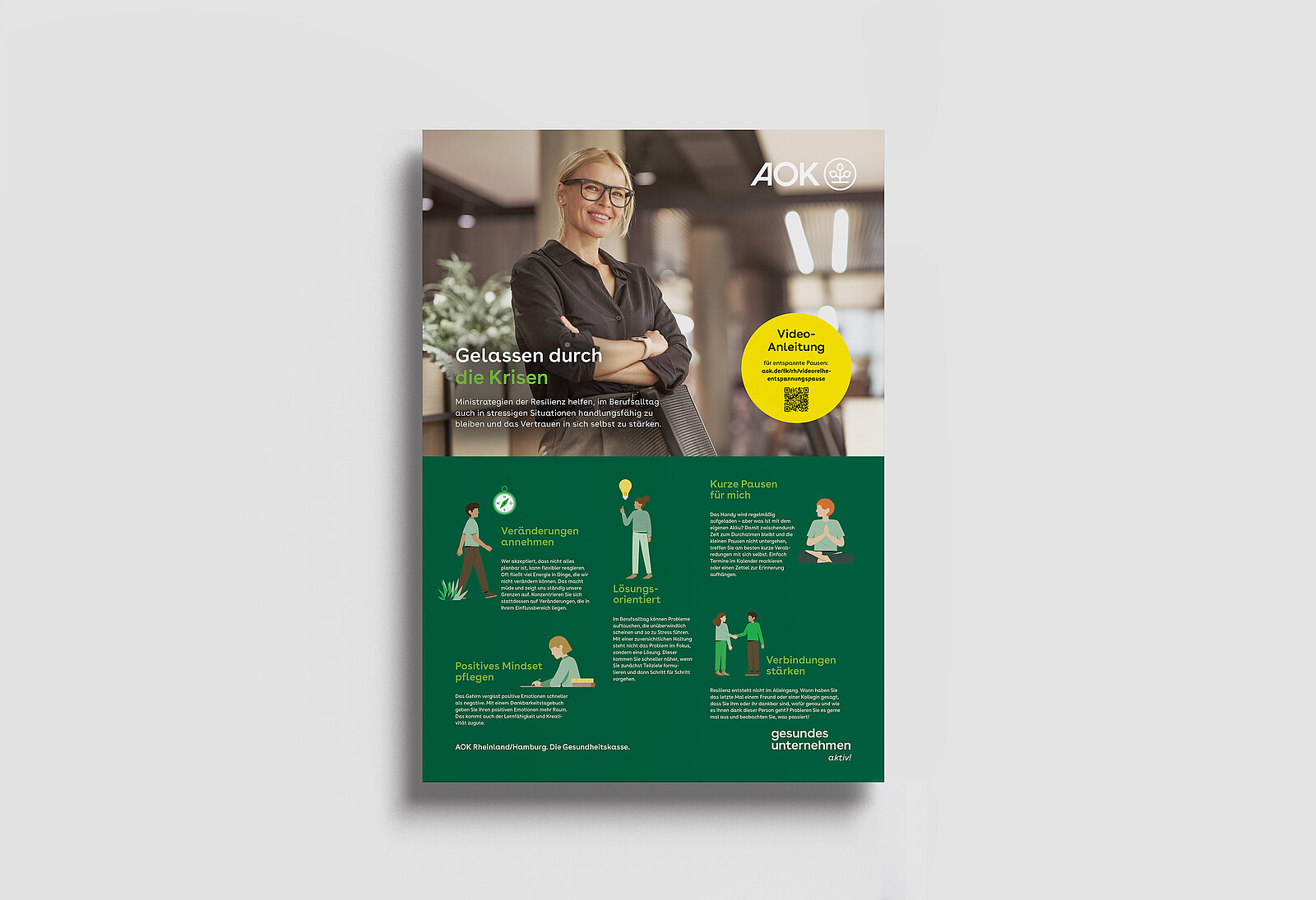 BGF-Poster 03/2026: Lächelnde Frau im Büro und illustrierten Resilienz-Tipps BGF-Poster 03/2026: Lächelnde Frau im Büro und illustrierten Resilienz-Tipps
