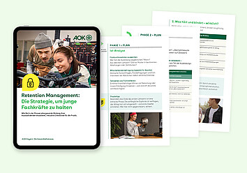 Das Titelblatt des AOK-Strategie-Papers zeigt einen Ausbilder, der eine junge Auszubildende bei der Reparatur eines Fahrrads unterstützt.
