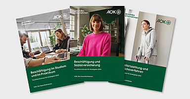 Drei Cover der SV-Fachbroschüren der AOK 2024