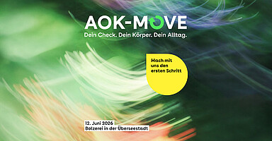 AOK MOVE: Plakatmotiv mit grünem Hintergrund zur Bewerbung des Gesundheitstags AOK MOVE