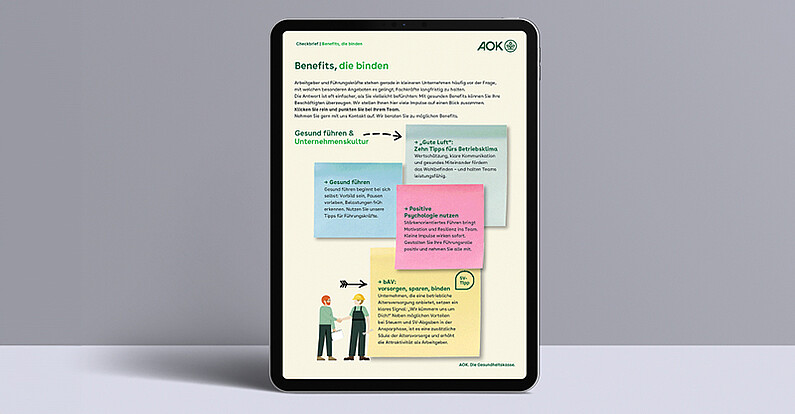 Checkbrief Benefits die Binden: Die erste Seite ist auf einem Tablet zu sehen Checkbrief Benefits die Binden: Die erste Seite ist auf einem Tablet zu sehen
