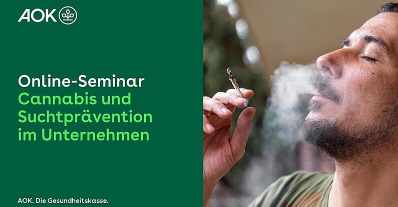 Titelfolie der Präsentation zum Online-Seminar "Cannabis und Suchtprävention im Unternehmen"