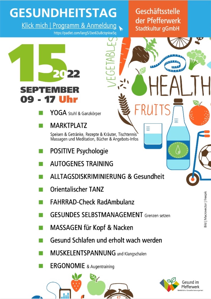 Praxisbeispiele – Pfefferwerk Stadtkultur gGmbH: Flyer Gesundheitstag Praxisbeispiele – Pfefferwerk Stadtkultur gGmbH: Flyer Gesundheitstag