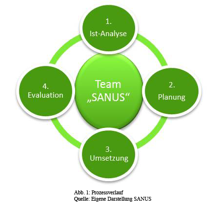 Prozesskreislauf aus Ist-Analyse, Planung, Umsetzung, Evaluation