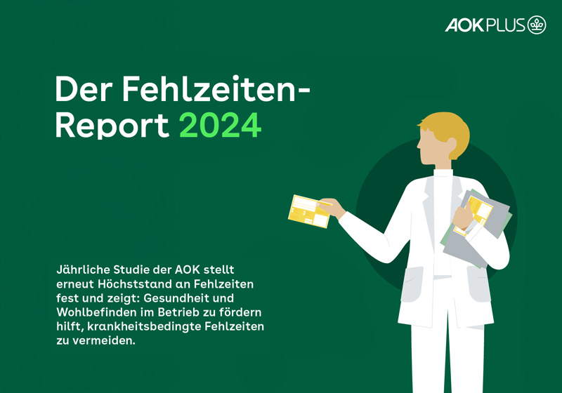 Zu sehen ist eine animierte Grafik des Fehlzeiten-Reports 2024. Die jährliche Studie der AOK stellt erneut Höchststand an Fehlzeiten fest.