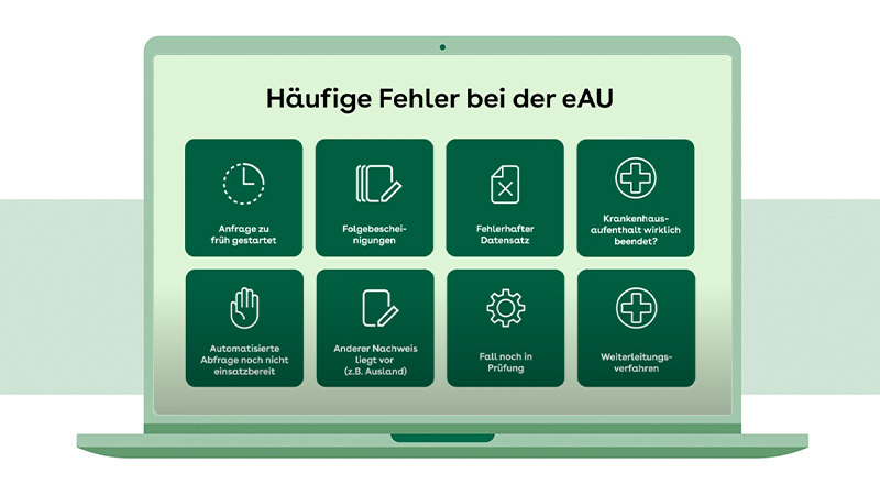 Tafel mit acht Kacheln: häufige Fehler bei der eAU