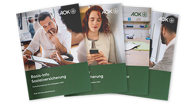 Die Online-Broschüren der AOK für Arbeitgeber Ansicht mehrerer AOK-Broschüren