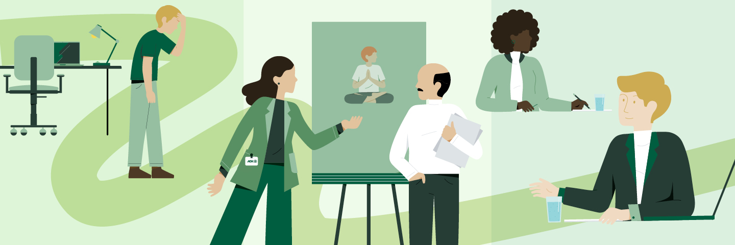 Mehrere Personen im Illustrationsstil, bilden die Positive Auswirkung von Resilienz auf Teams ab. 