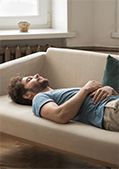 Powernapping: Mann liegt auf einem Sofa