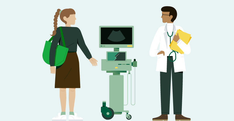 eAU: Illustration mit einer Frau bei einem Arzt eAU: Illustration mit einer Frau bei einem Arzt