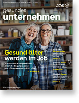 Auf dem Cover des Magazins gesundes unternehmen sind zwei ältere lachende Frauen zu sehen.
