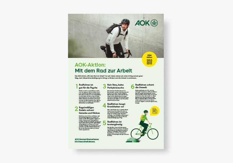 Mit dem Rad zur Arbeit BGF-Poster 02/2026 AOK-Aktion Mit dem Rad zur Arbeit: Mann fährt auf Rennrad.
