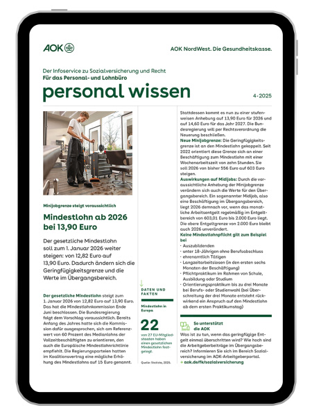 gesundes unternehmen – personal wissen 4-2025: Magazinseite mit kleinem Bild zeigt einen Friseur, der seinen Salon reinigt