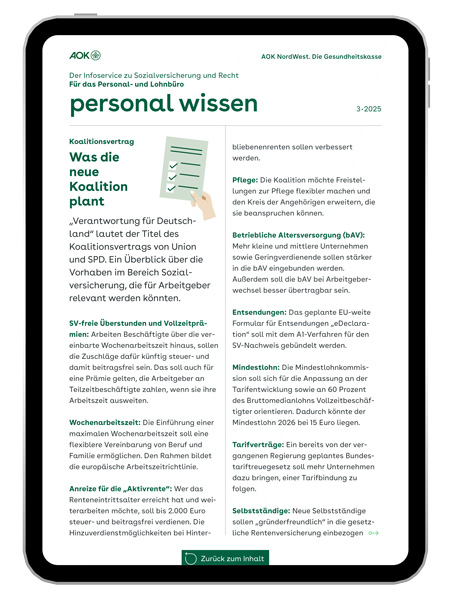 gesundes unternehmen – personal wissen 3-2025: Magazinseite mit kleiner Grafik einer Checkliste