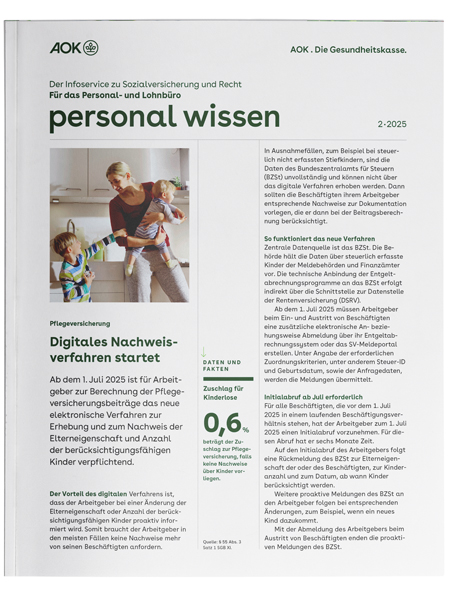 gesundes unternehmen – personal wissen 2-2025: Magazinseite mit kleinem Artikelbild zeigt Mutter mit zwei kleinen Kindern gesundes unternehmen – personal wissen 2-2025: Magazinseite mit kleinem Artikelbild zeigt Mutter mit zwei kleinen Kindern