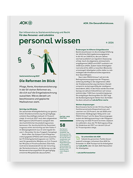 gesundes unternehmen – personal wissen 4-2026: Magazinseite mit kleiner Illustration zeigt eine Frau, die mit einem Zeigestock auf Paragrafen zeigt gesundes unternehmen – personal wissen 4-2026: Magazinseite mit kleiner Illustration zeigt eine Frau, die mit einem Zeigestock auf Paragrafen zeigt