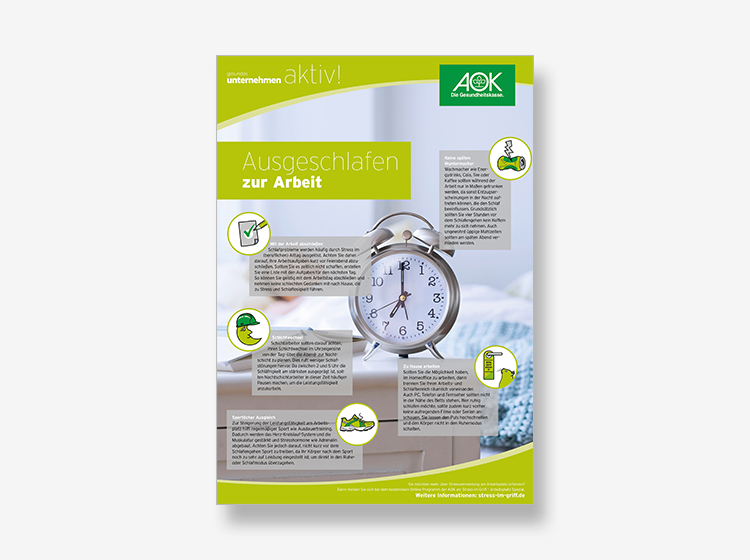 Poster Ausgeschlafen zur Arbeit mit Tipps rund ums Schlafen