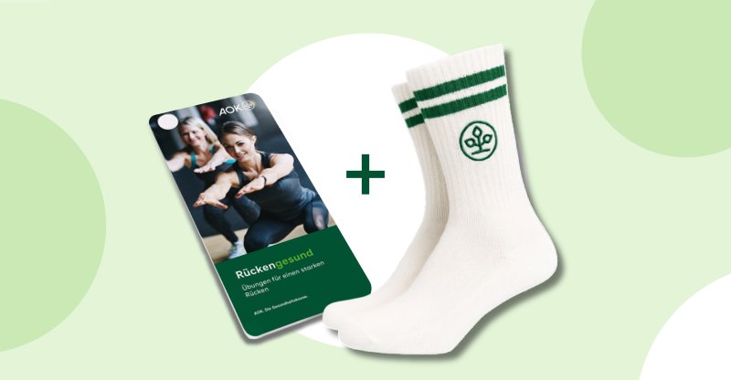 Das Dankeschön für Ihre Teilnahme AOK-Tennissocken und ein Übungsfächer mit Rückenübungen als Dankeschön