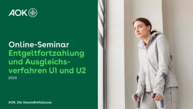 Titelfolie der Präsentation zum Online-Seminar “Entgeltfortzahlung und Ausgleichsverfahren U1 und U2”