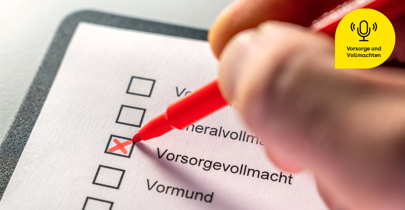 Zu sehen ist ein Formular, auf dem ein rotes Kreuz zum Thema Vorsorgevollmacht gemacht wird.