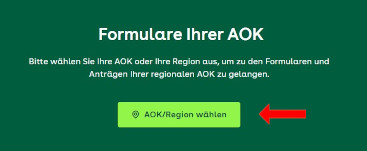 Bildschirmfoto Arbeitgeberportal - AOK-Auswahl