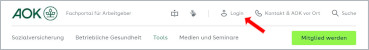 Bildschirmfoto Kopfbereich Arbeitgeberportal - Login