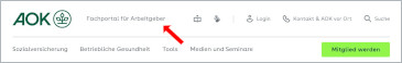 Bildschirmfoto Kopfbereich Arbeitgeberportal