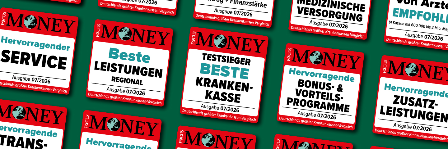 Zu sehen sind mehrere Ausschnitte aus der Focus Money mit den Vorteilen der AOK Rheinland-Pfalz/Saarland