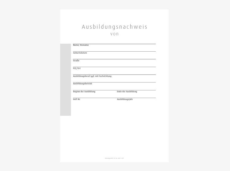 Ausbildungsnachweisheft - Formular für Kontaktdaten des Auszubildenden