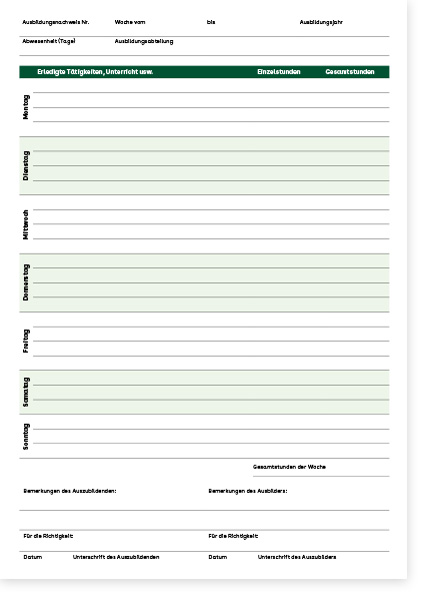 Ausbildungsnachweisheft: Wochenübersicht Ausbildungsnachweisheft: Wochenübersicht