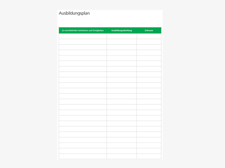 Ausbildungsnachweisheft - Ausbildungsplan Ausbildungsnachweisheft - Abbildung der Seite Ausbildungsplan