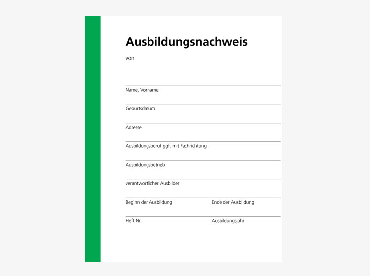 Ausbildungsnachweisheft - Abbildung der Seite Kontaktdaten