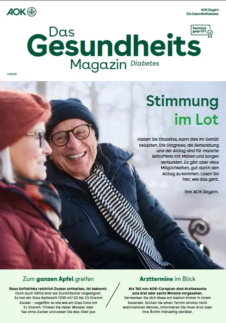 AOK-Gesundheitsmagazin Diabetes – Ausgabe 1/2026 Titelseite AOK-Gesundheitsmagazin Diabetes – Ausgabe 1/2026