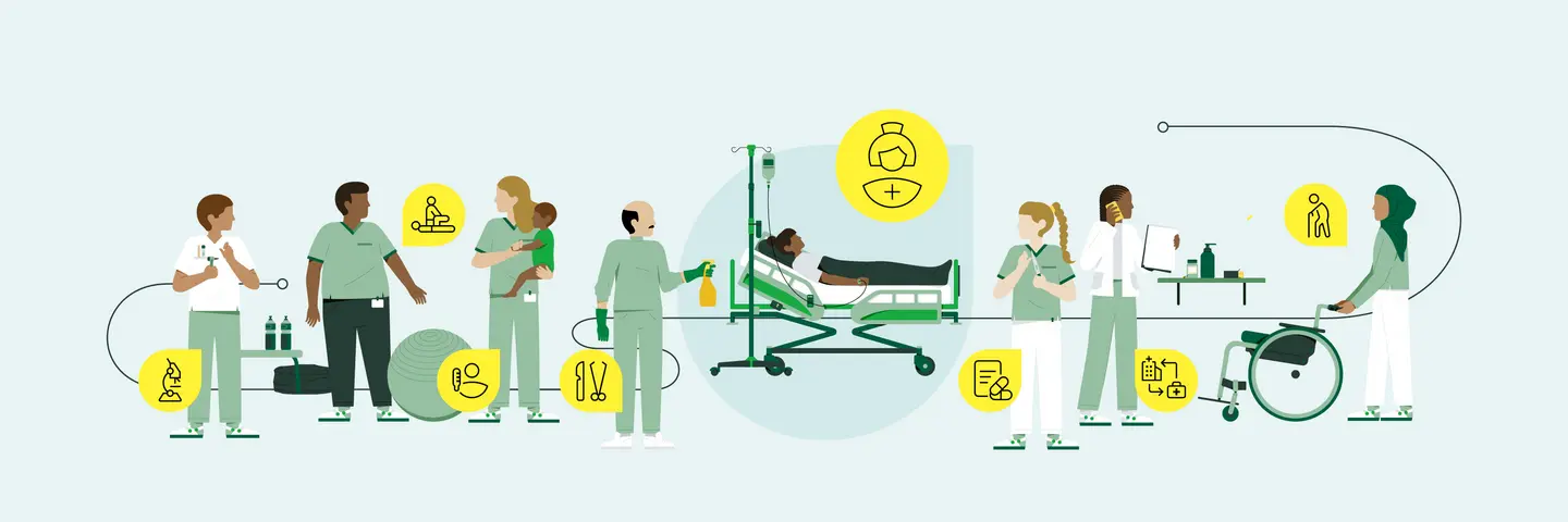 Titelillustration: Pflegepersonal im Krankenhaus