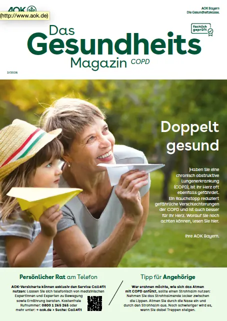 Titelseite AOK-Gesundheitsmagazin COPD – Ausgabe 2/2026