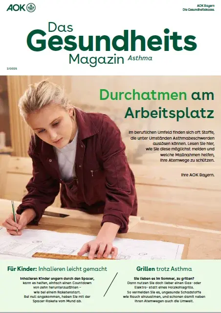 Titelseite AOK-Gesundheitsmagazin Asthma – Ausgabe 2/2025