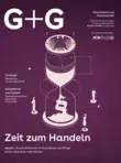 Titelbild der Zeitschrift G+G 3/2026 mit einer grafischen Darstellung einer Sanduhr, um die mehrere stilisierte Personen und medizinische Symbole angeordnet sind.