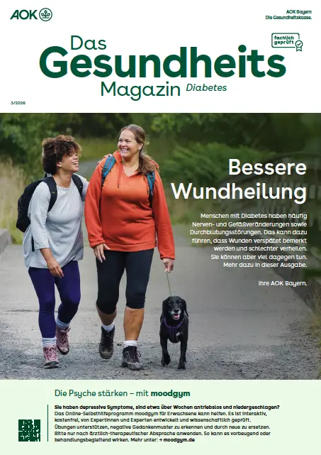 Titelbild des AOK-Gesundheitsmagazins Diabetes – Ausgabe 3/2026 