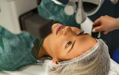 Foto: Patientin bei einer Augenoperation