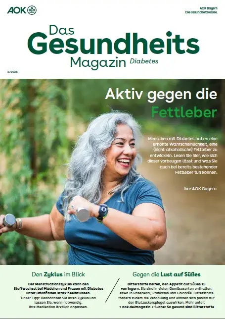 Titelseite AOK-Gesundheitsmagazin Diabetes – Ausgabe 2/2025