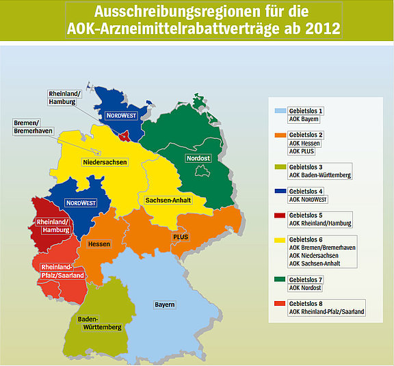 Ausschreibungsregionen für die AOK-Arnzeimittelrabattverträge ab 2012