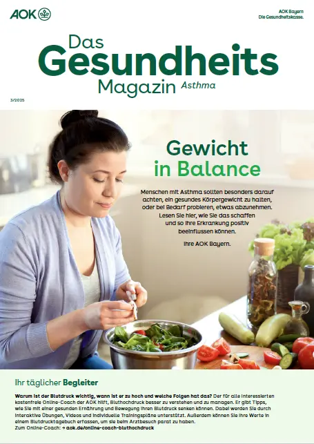 Titelseite AOK-Gesundheitsmagazin Asthma – Ausgabe 3/2025