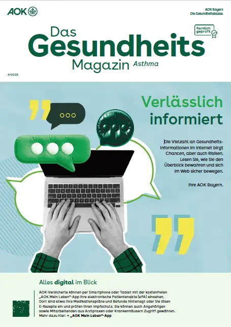 Titelseite AOK-Gesundheitsmagazin Asthma – Ausgabe 4/2025