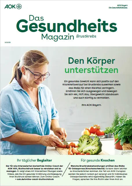 Titelseite AOK-Gesundheitsmagazin Brustkrebs – Ausgabe 3/2025