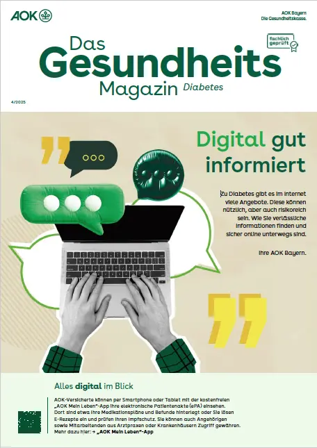 Titelseite AOK-Gesundheitsmagazin Diabetes – Ausgabe 4/2025