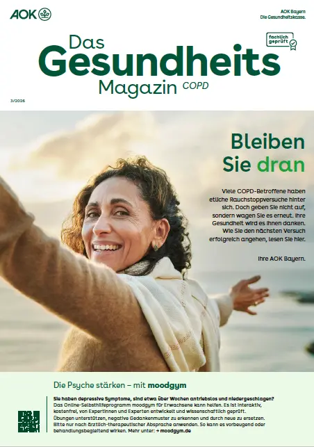 Titelbild des AOK-Gesundheitsmagazins COPD – Ausgabe 3/2026 