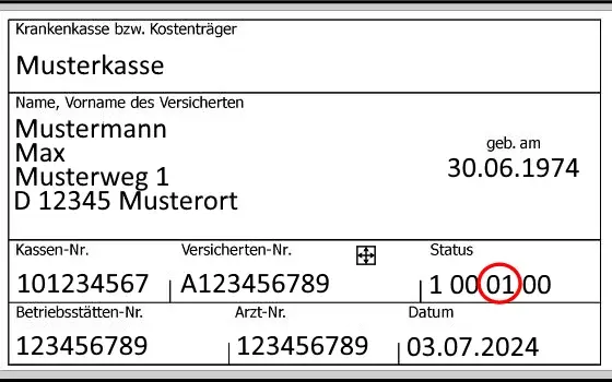 Versichertenstammmdaten Zeigt ein Musterbild für Versichertenstammdaten auf der eGK